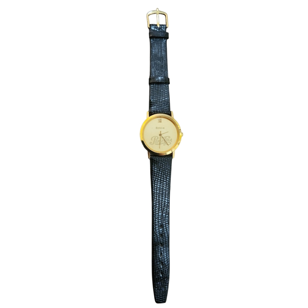 Pepsi-Cola Gold Watch with Leather Black Strap EUC 🎉Host Pick🎉 - Picture 3 of 8